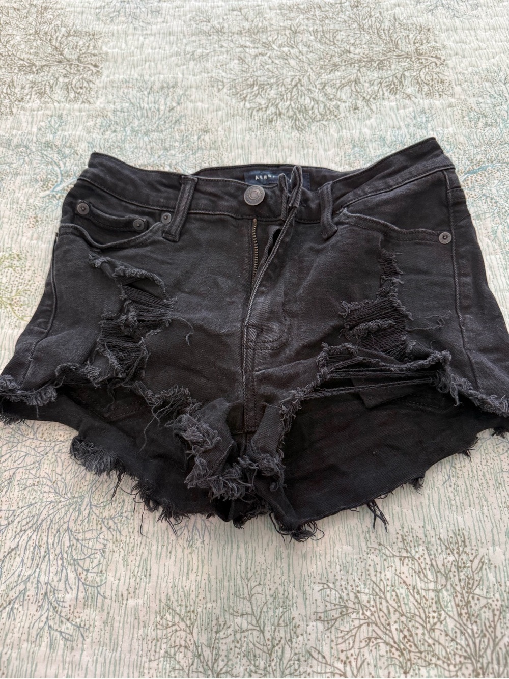Aeropostale Black Extreme Distressed Cutoff Jean Shorts